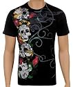 "Ring of Fire" Skulls and Red Roses Cotton Adult Mens Fashion T-Shirt