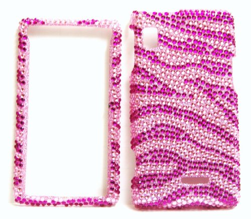 New Pink with Hot Pink Zebra Stripe Sparkling Rhinestones Full Diamond Bling Motorola Droid A855 Snap on Cell Phone Case New Pink with Hot Pink Zebra Stripe Sparkling Rhinestones Full Diamond Bling Motorola Droid A855 Snap on Cell Phone Case