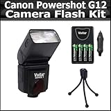 Flash Kit For The Canon Powershot G12 Digital Camera Inclueds TTL Bounce Zoom Swivel Flash For (Canon) Includes Flash Diffuser + 4AA High Capacity Rechargeable NIMH Batteries And A/c D/c Rapid Charger + Mini Tripod Flash Kit For The Canon Powershot G12 Digital Camera Inclueds TTL Bounce Zoom Swivel Flash For (Canon) Includes Flash Diffuser + 4AA High Capacity Rechargeable NIMH Batteries And A/c D/c Rapid Charger + Mini Tripod