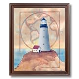 Ocean Lighthouse World Map # 1 Home Decor Wall Picture Cherry Framed Art Print