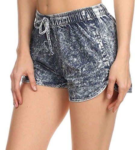 Simplicity Juniors Acid Washed Denim Design Cotton Shorts with Drawstring Waist