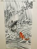 浮世絵(うきよえ)レースのれん 『鯉の滝登り』(こいのたきのぼり)【IT】 サイズ：85×150cm カラー：グレー(#9833660) タキ・コーポレーション