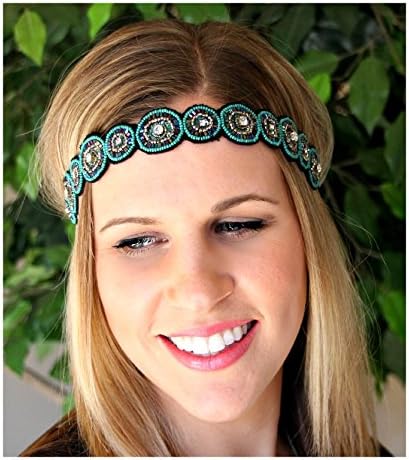 Regalia Beaded Rhinestone Elastic Stretch No Slip Headband (Hair Jewelry) - Sasha