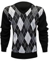 Enimay Mens Argyle V-Neck Golf Long Sleeve Sweater (Many Colors Available)