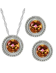 2.85 Ct Round Ecstasy Mystic Topaz Sterling Silver Pendant Earrings Set