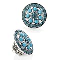 Round Fashion Ring Burnt Silver & Turquoise Blue
