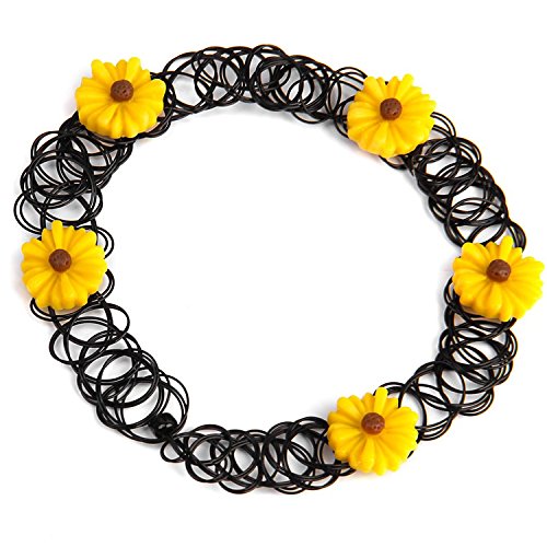 Yellow Flower　Retro 80s 90s Style Elastic Tattoo Choker Necklace