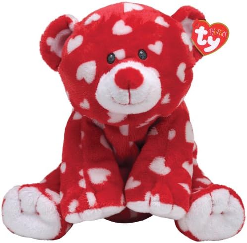 TY Pluffie Dreamly Red Bear with White Hearts