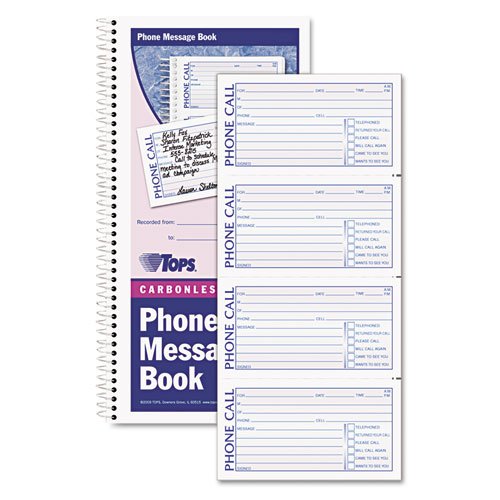 TOPS® - Spiralbound Message Book, 2 3/4 x 5, Two-Part Carbonless, 400/Book - Sold As 1 Each - Reverse side ruled for more note space. TOPS® - Spiralbound Message Book, 2 3/4 x 5, Two-Part Carbonless, 400/Book - Sold As 1 Each - Reverse side ruled for more note space.