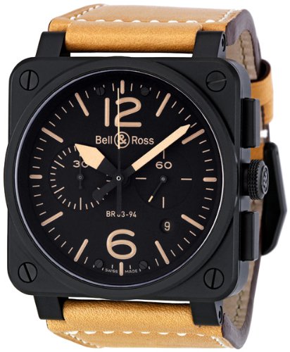 Bell & Ross Men's BR03-94HERITAGE Avation Beige Leather Strap Watch