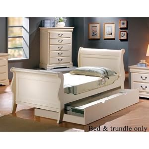 Twin Size Sleigh Bed with Trundle in White Finish by visiondecor Furniture