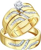 10K Yellow Gold Round White Diamond Men & Women's Diamond Ring Trio Set (0.40 CT, H-I Color, I1-I2 Clarity)