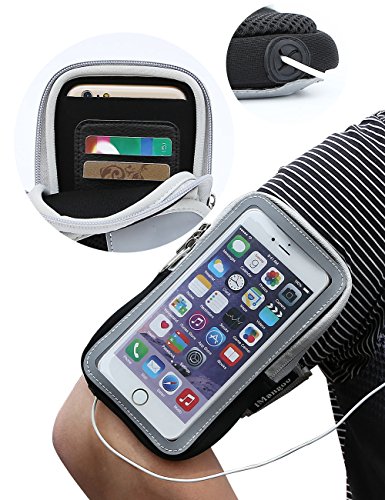 iPhone Armband, iMangoo iPhone 6S Plus Armband Sports Pouch Running Pack Armband Gym Wrist Bag Touchscreen Sleeve Key Holder & Card Slot Wallet Case Cover for Apple iPhone 6 Plus HTC Smartphone Black