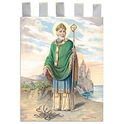 Church Banner - Saint Patrick - Cotton Canvas with Archival Inks and UV Coating - Border Rings for Rod Hanging. Print Size 24"x36"