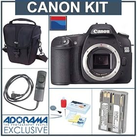 EOS-30D Digital SLR Camera Kit, - USA Warranty - with 2GB CF Memory Card, Spare BP-511 Lithium-Ion Battery, Lowepro Holster-Style Case, Digital Remote Relese, Professional Lens Cleaning Kit