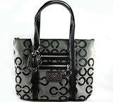 Coach Black Blocked Op Art Signature Poppy Glamour Zip Tote Bag 14530