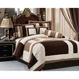 Chezmoi Collection 7 Pieces Luxury Brown, White Micro Suede with Circle Patchwork Comforter Set / Bed-in-a-bag King Size Bedding