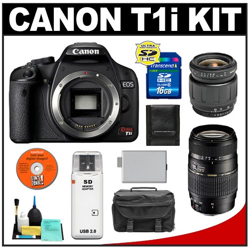 Canon EOS Rebel T1i Digital SLR Camera Body + Tamron 28-80mm Zoom Lens + Tamron 70-300mm Di LD Macro Zoom Lens + 16GB Card + LP-E5 Battery + Case + Cameta Bonus Accessory Kit