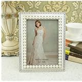 Graces Dawn&reg; Handmade pearl inlaid frame 5x7 Inch Photo Opening White Pearls with Crystals Picture Frame