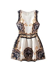 Flared-Skirt Floral Print Sleeveless Bandeau Neck Vintage Cotton Evening Dress/Party Dress 