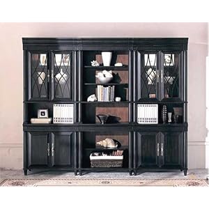 Black Bookcase Wall Unit Home Office Library Cabinet Furniture