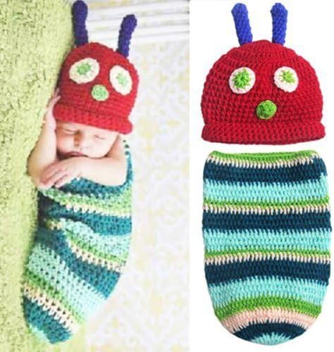 Foxnovo Cute Caterpillar Style Baby Infant Newborn Handmade Crochet Beanie Hat Clothes Baby Photograph Props by Foxnovo