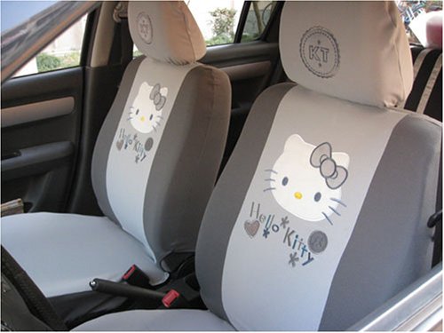 hello kitty universal car seat cover - 10pcs full set... grey - with FREE gift of Non-slip Dash Grip Pad mat