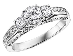 Diamond Engagement Ring and Three Stone Anniversary Ring 1/2 Carat (ctw) in 14K White Gold (Certified), Size 5