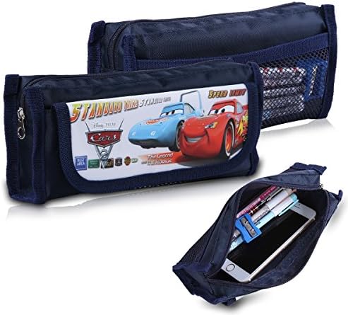 Pencil Case,Jakpopin Disney Cars Canvas Pencil Case School College Student Pen Bag Ball Pen Holder Keeper Zipper Storage Stationery Organizer Bag Pencil Pouch for Boys Girls Kids Writing Case Blue