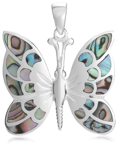 Silver Pave Shell Butterfly Pendant