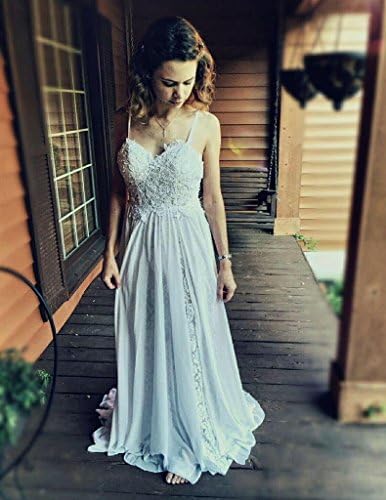 Ice Beauty Spaghetti Lace Split Side Beach Wedding Dresses Backless Bridal Gowns White US 8