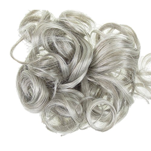 New Style Scrunchie Hair Extension Pony Medium Grey Curly Up Do Down Do Bun Up Synthetic