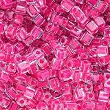 Miyuki 4mm Glass Cube Beads Fuchsia Lined Crystal #209 10 Grams
