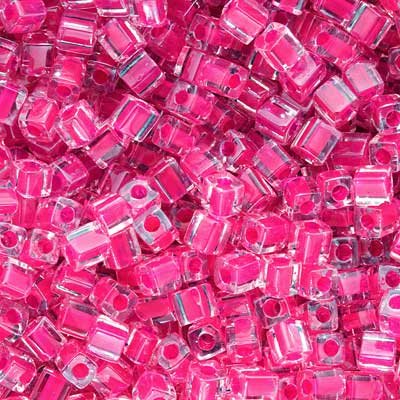 Miyuki 4mm Glass Cube Beads Fuchsia Lined Crystal 