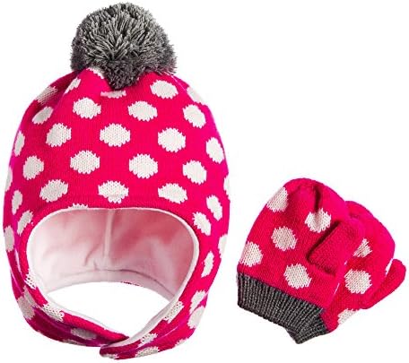 B. Boutique Pink Polka Dot Knit Hat and Mitten Set