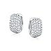 Holiday Bridal 5 Five Row Dome Cubic Zirconia Pave CZ Wide Huggie Hoop Earrings For Women Wedding Prom Formal Party Silver Plated Hinge Style
