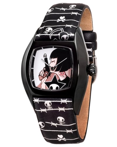 tokidoki Unisex TDW151SBLK Barb Wire Black Leather Strap Watch