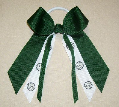 Volleyball Hair Bow - Made in the USA, Available in Many Colors, White Pony Bands