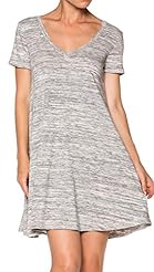 A-line V-neck Short Sleeves Flowy Cotton/Spandex/Knit Flared-Skirt Tunic/Midi Dress 