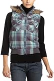 Ashley Junior's Hooded Plaid Vest With Fur Trim