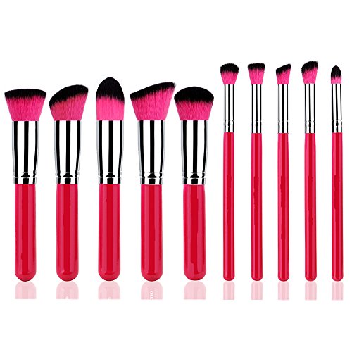 Style master 10pcs kabuki makeup brush set soft red hair liquid f…