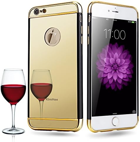 iphone 6 plus case, KimHee 3 in 1 Ultra Thin and Slim Design with Mirror Case [Metal Textured]+[Acrylic Mirror]+[TPU Soft Plastic] for iphone 6 plus and iphone 6s plus(5.5inch)- Gold