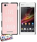 Originale Schutzschale von MUZZANO : Schwarz, ultradünn und starr, mit Live Love Laugh-Muster für SONY XPERIA M