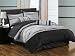 7 Pieces Modern Metallic Black and Light Grey Flocking Comforter Set Bed-in-a-bag Queen Size Bedding