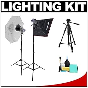 Interfit INT182 EX150 Mark II Two Head Home Studio Lighting Flash Kit with (2) Flash Heads, (2) Stands, Translucent Umbrella, Softbox + Tripod and Cleaning Kit