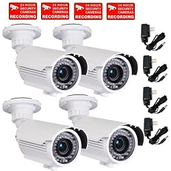 VideoSecu 4 Pack 1/3" SONY Effio Color CCD 700 TVL Outdoor Day Night Security Cameras High Resolution 4-9mm Zoom Focus Lens 42 Infrared IR Leds for Home CCTV DVR Surveillance System with Power Supplies and Security Warning Decals CMN