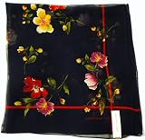 Jones New York Small Ladies Silk Scarf, (21 x 21) Navy Blue, Violet, Rose, Yellow Floral