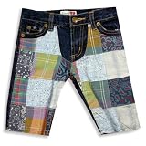 Dinky Souvenir by Gold Rush - Girls Denim Patchwork Short, Blue, Multi