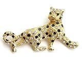 Gold Tone Enamel Crystal Rhinestone Spotted Spot Leopard Cheetah Cub Pin Brooch