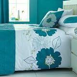 Summer Floral Teal Quilted Bed Runner, Matching Duvet & Curtains Available